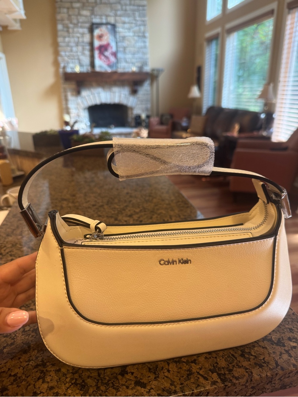 Calvin Klein Cream Shoulder Bag with Black Trim